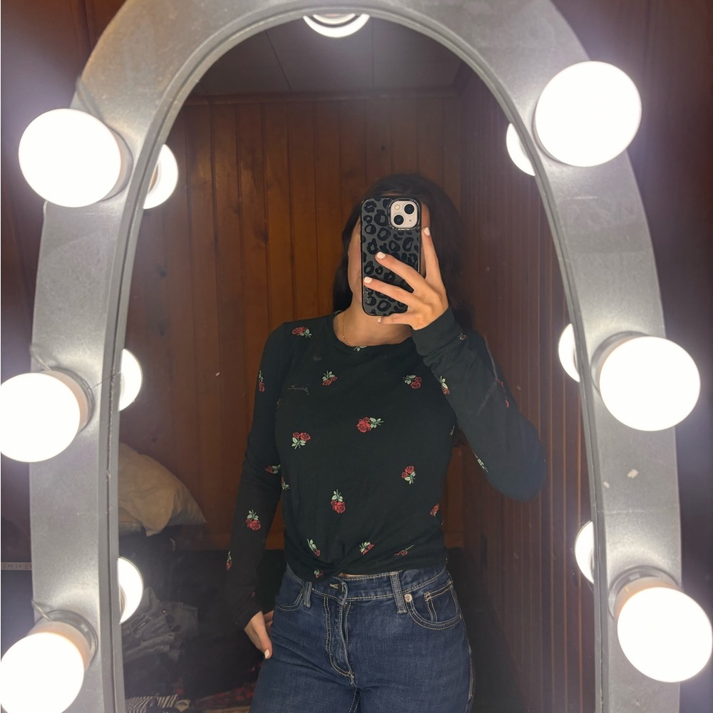 Victoria's Secret Dark Green Floral Long Sleeve Top